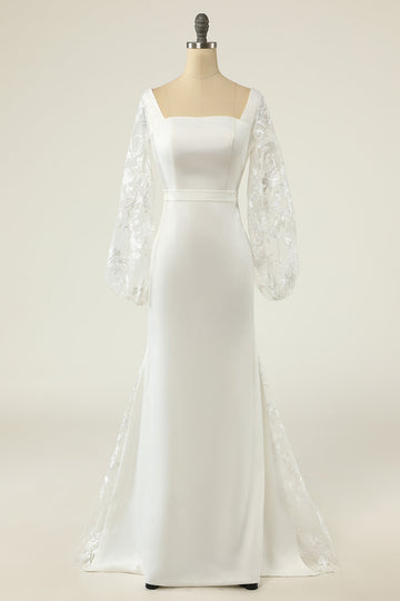 White Mermaid Manches Longues Robe de mariée